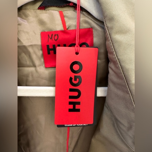 HUGO Maluks Khaki Trench Coat – Water-Repellent, Belted, Size 42R NWT - Picture 9 of 10